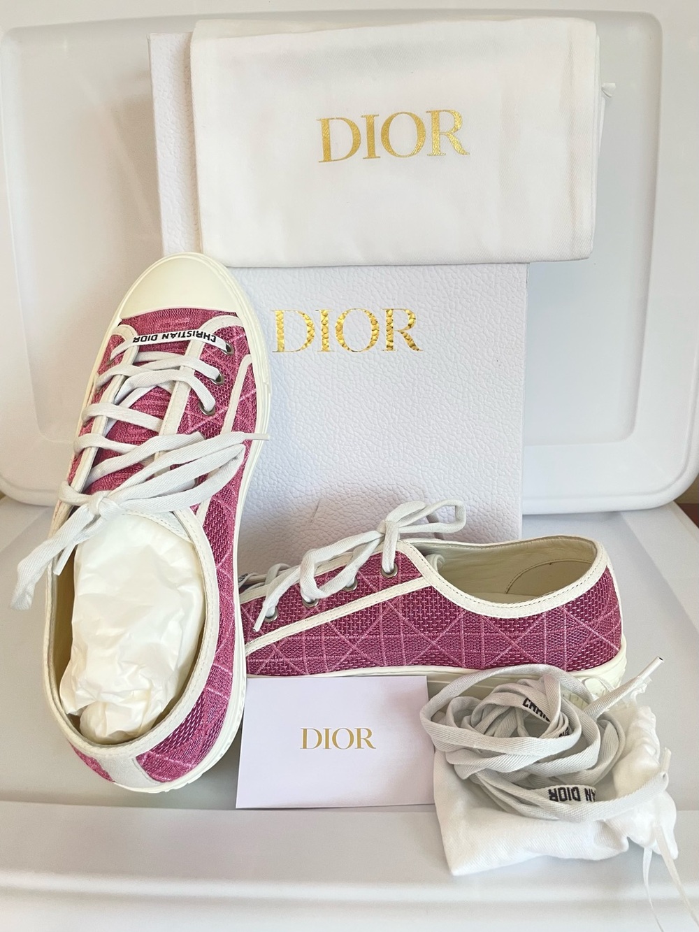 NEW Christian Dior Walk'N'Dior US 9 Sneakers Pink Metal Rose 40 Shoes Women’s